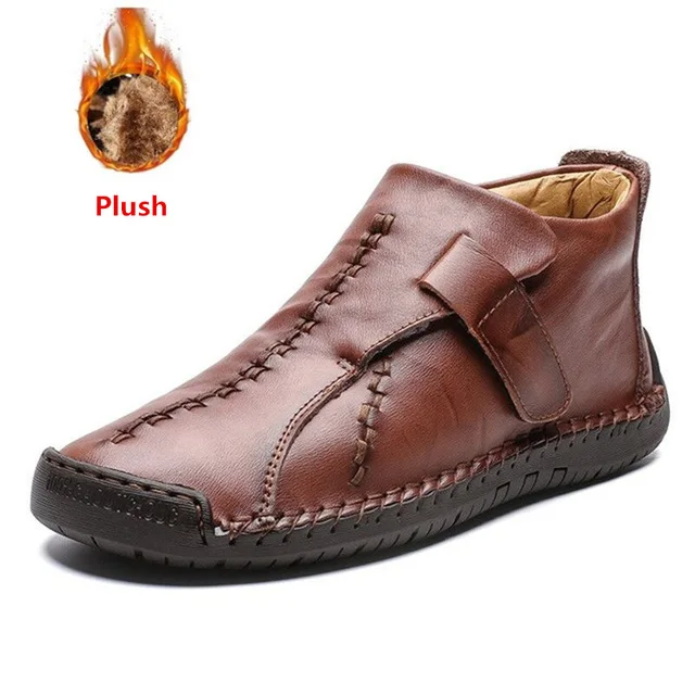 MIXIDELAI/Новинка; модные мужские ботинки; высококачественные зимние ботильоны из спилка; теплая зимняя обувь на меху с плюшевой подкладкой; большие размеры 38-48 - Цвет: red brown plush