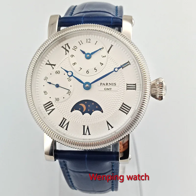 Parnis 42 мм наручные часы GMT с ручным заводом Римский номер белые ww54 | Наручные