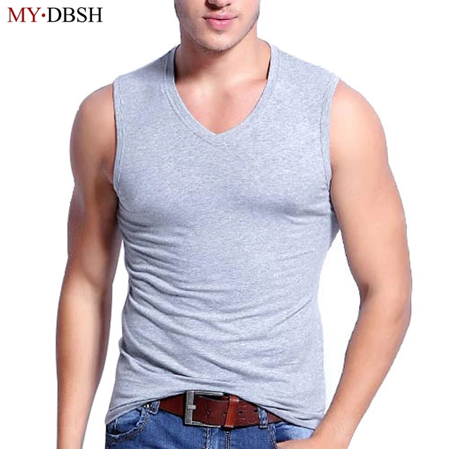 New 2019 Fashion Summer Mens V neck Sleeveless Wide Shoulder Tank top