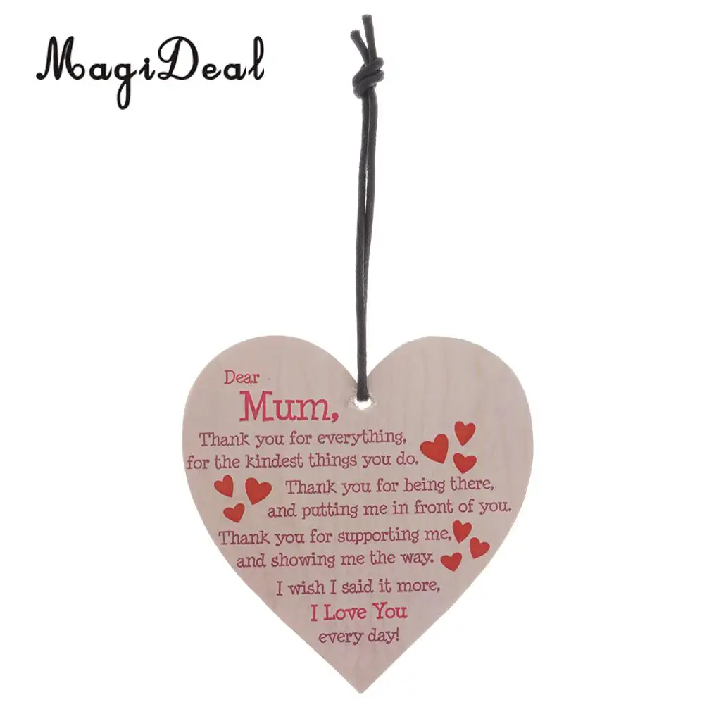 MagiDeal Mum Mother Day Wooden Heart Hanging Gift Plaque Bottle Wine Tags Decor Thank You Tags Pendents