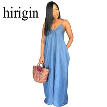 hirigin 2018 Women Lady Boho Backless Summer Long Denim Maxi Dress Women Jean Dresses Loose Strapless Vestidos Plus stockout