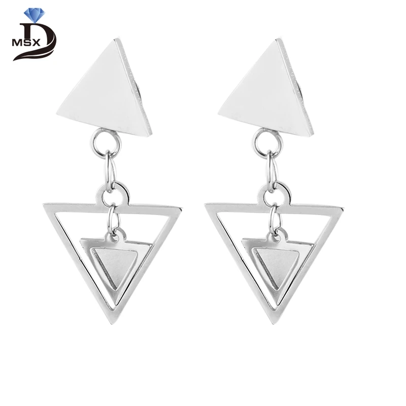 

MSX Two Geometric Shape Women Silver Color Drop Earrings Stainless Steel Luxury Big Simple Style Earring Classic Jewelry