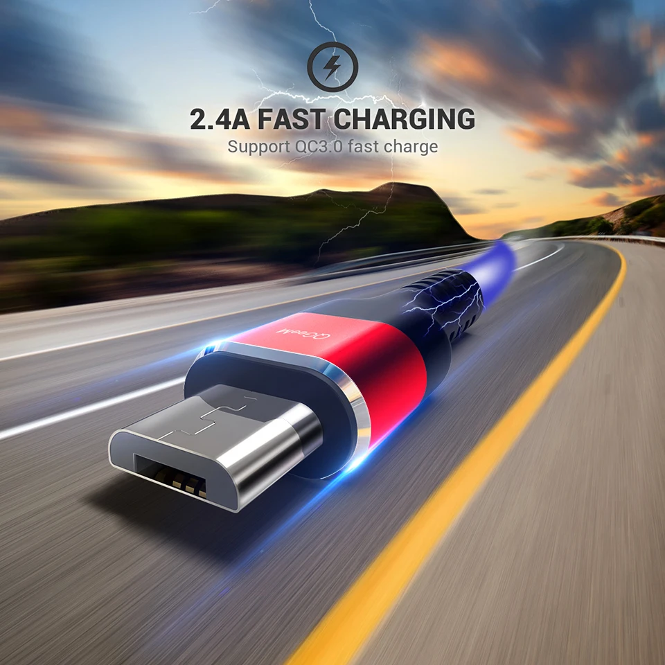 QGeeM المصغّر USB كابل 2.4A النايلون سريع تهمة USB كابل بيانات لسامسونج Xiaomi LG اللوحي شاحن هاتف محمول يعمل بنظام تشغيل أندرويد USB كابل شحن