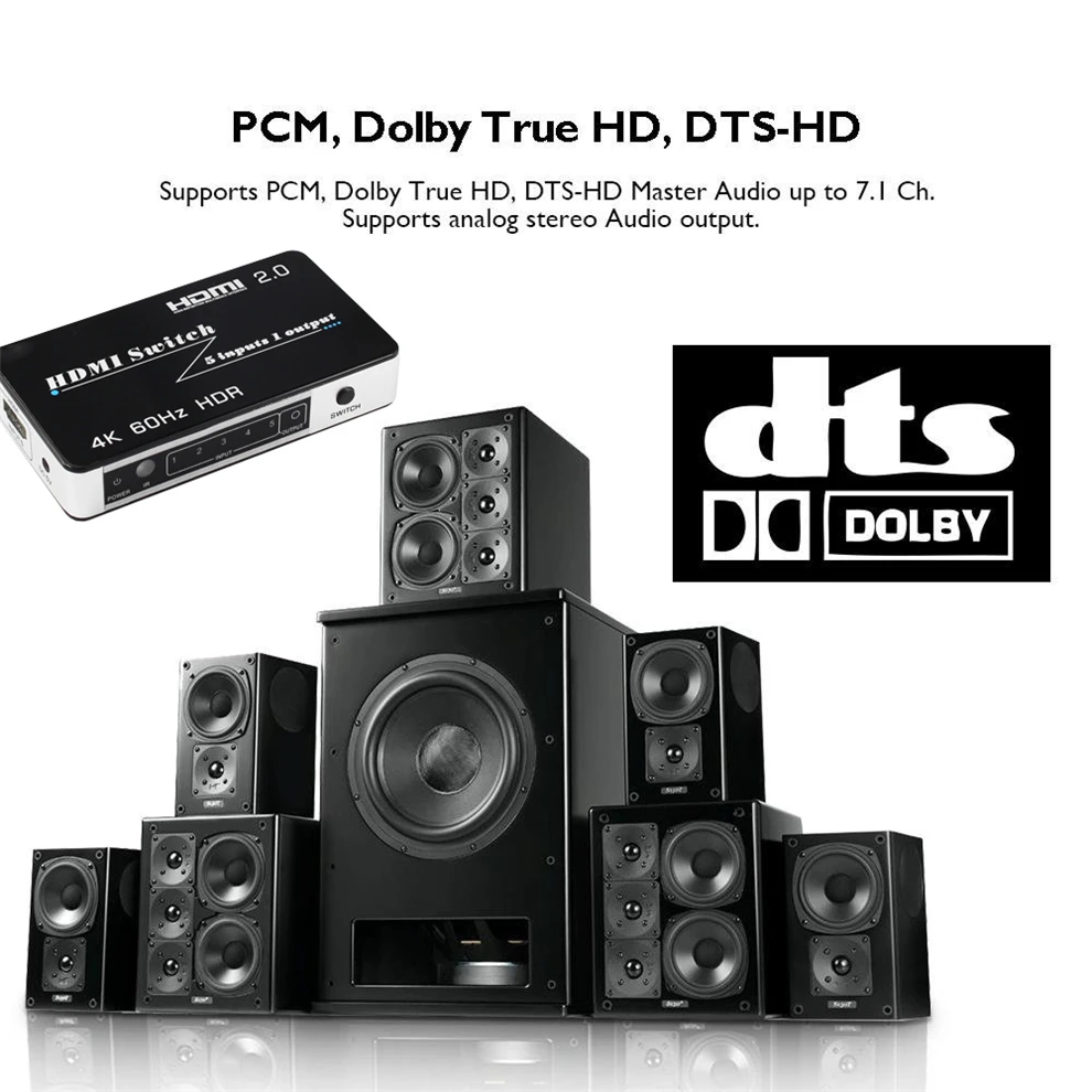 HDR HDMI 2,0 переключатель HDCP 2,2 4K HDMI переключатель HDMI 5/3 в 1 из 4Kx2K@ 60 Гц переключатель с автоматическим и ИК-подсветкой для PS4 pro DVD ноутбук ПК