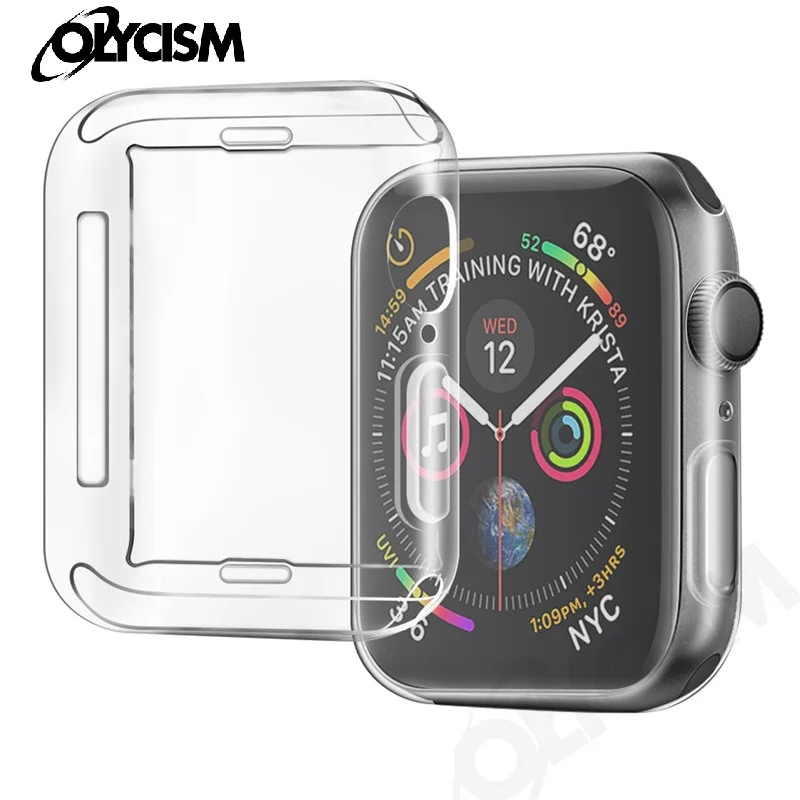

Olycism For Apple Watch Series 4 44mm Case Slim Soft Silicone Clear Transparent TPU Skin For Apple Series4 40mm Protective Cover