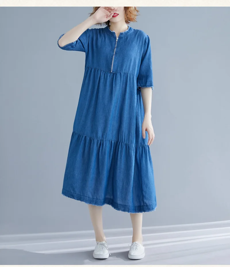 Женское корейское стильное платье винтажные Лоскутные халаты джинсовые синие летние новые повседневные свободные женские платья