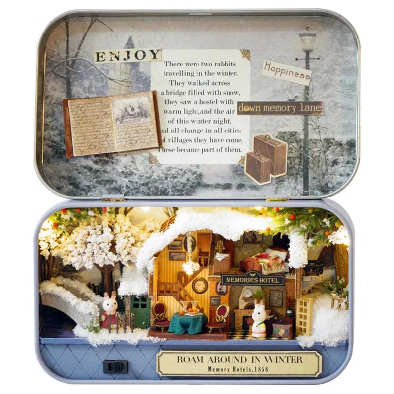 

Roam Around in Winter 3D Wooden DIY Handmade Box Theatre Dollhouse Miniature Box Cute Mini Doll House Assemble Kits Gift Toys