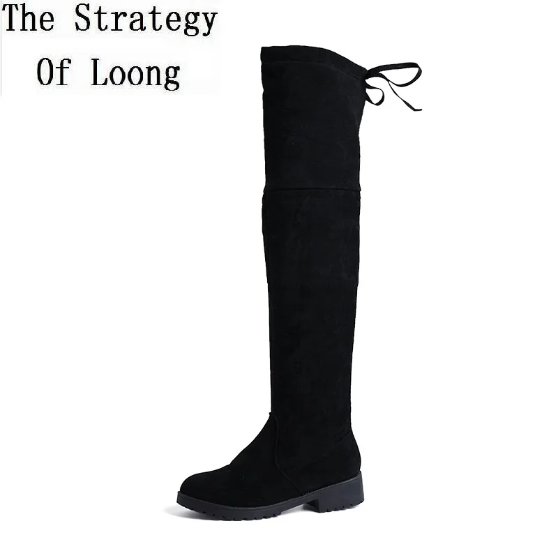 

New Women Autumn Winter Flock Over-the-Knee Slip-On Round Toe Med Flat with Non-slip Rubber Thick Bottom Long Boots 20181011