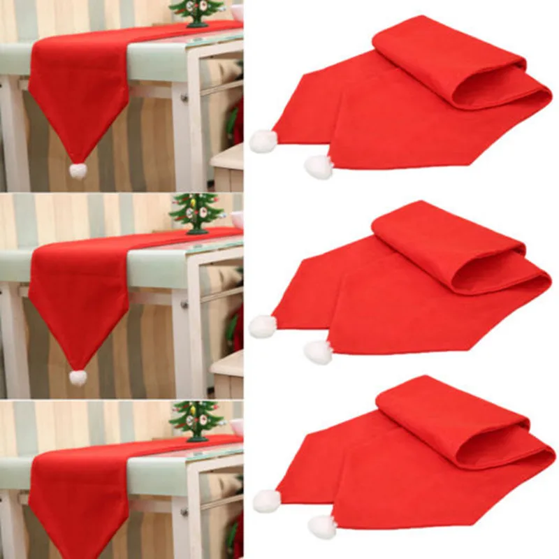 

34X176CM Christmas Table Runner Mat Tablecloth Christmas Flag Home Party Decor Red Table Runners