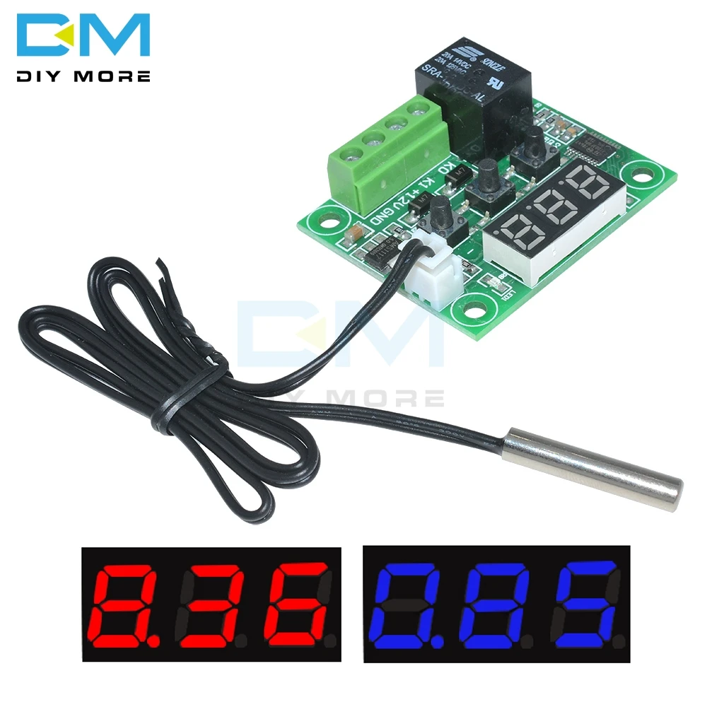 

W1209 DC 5V 12V 24V 220V Red Blue LED Digital Thermostat Temperature Control Thermometer Module + NTC Waterproof Sensor Wire