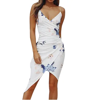 

2019 MAXIORILL New Women Sexy V-Neck Printing Sleeveless Buttocks Camisole Beach Dress платье Wholesale T3