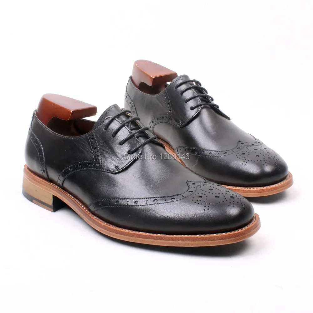 

obbilly Handmade Calf Leather Breathable Upper/outsole/Insole Grey Hand Coloring Derby Goodyear welted Round toe Shoe No.D199