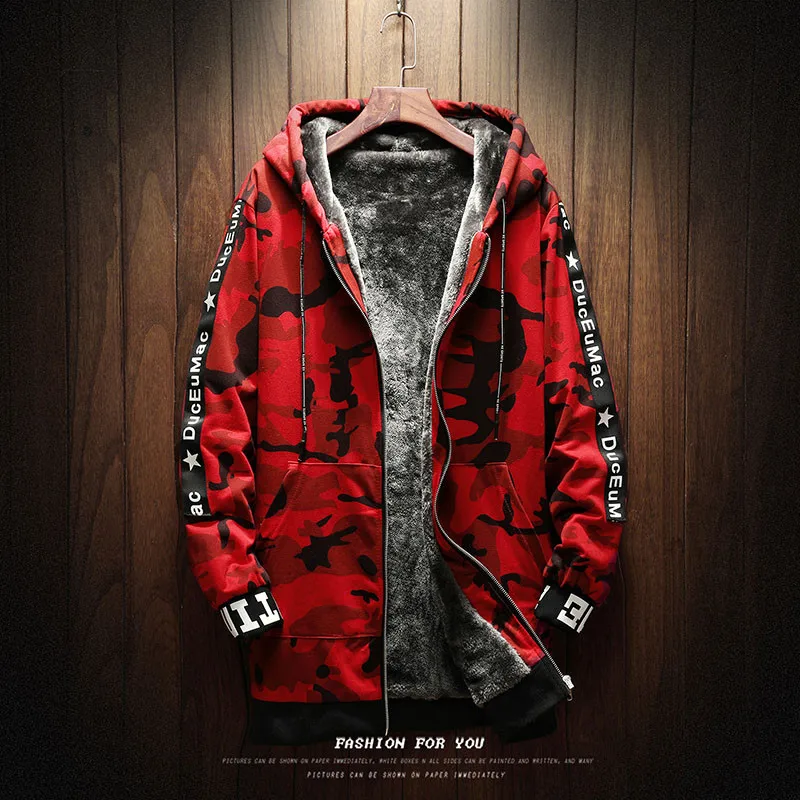 

Men's Hooded Jackets Camouflage Military Coats 2018 New plus velvet thickening Casual Zipper Male Windbreaker Men Brand Clothing