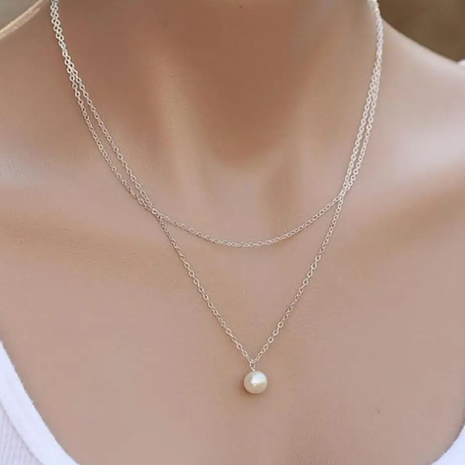 

Aliexpress hot-selling street snap simple fashion double pearl women's necklace globally popular pendant necklace