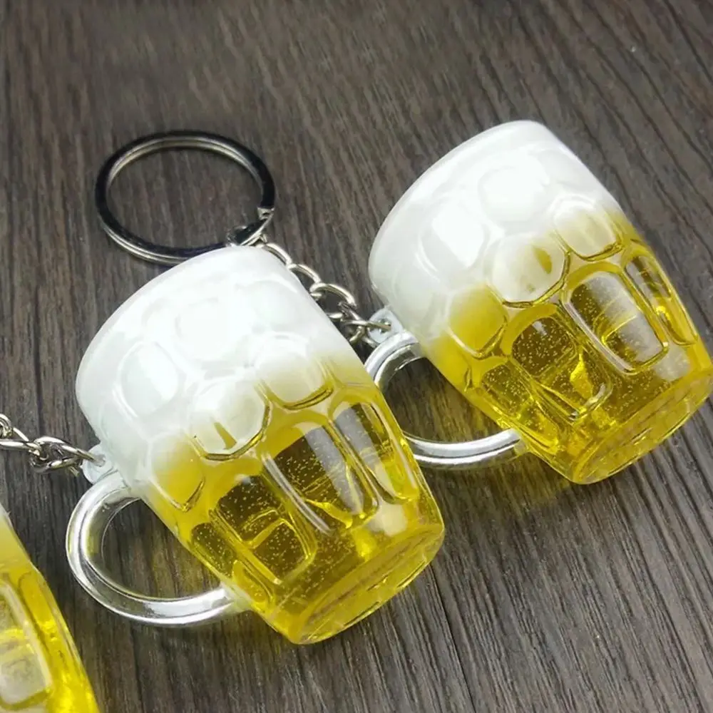 

Creative 1 Pc Women Resin Gift Unisex Keychain Unique Crafts Cool Mini Simulation Beer Cup Pendant Keyring Handicraft Jewelry