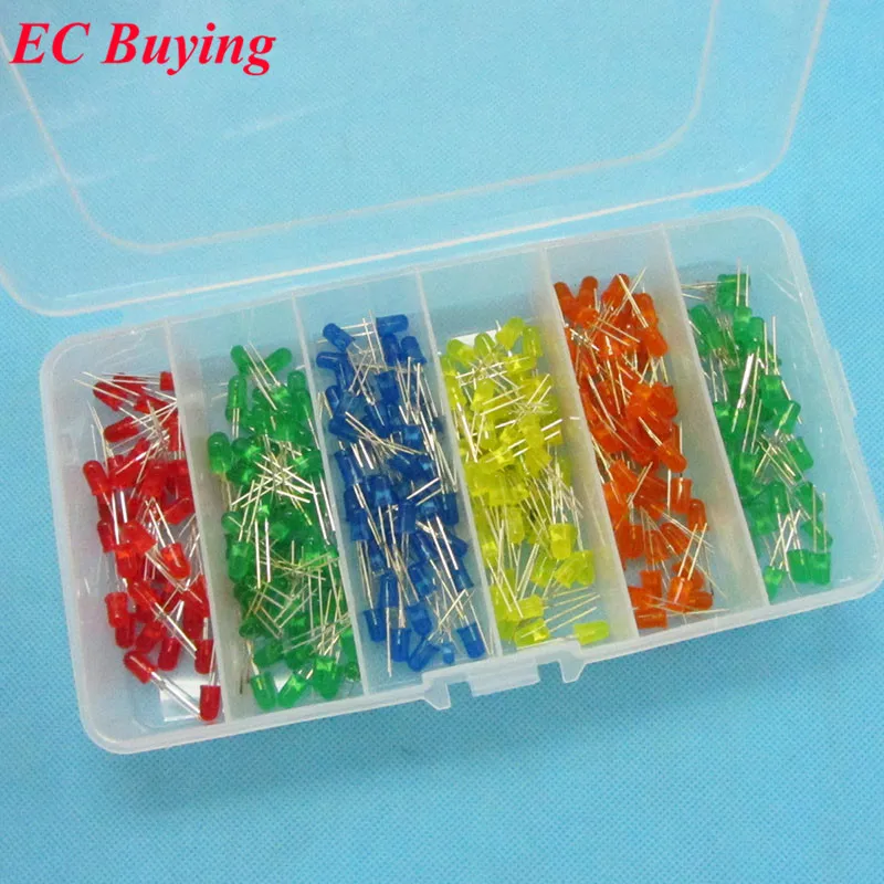

120 pcs 5mm LED Diffused Lamp Bead DIP Plug-in Blue/Orange/ Red/Yellow/Green/Emerald-Green SMD Mini Storage Box Assorted Kit