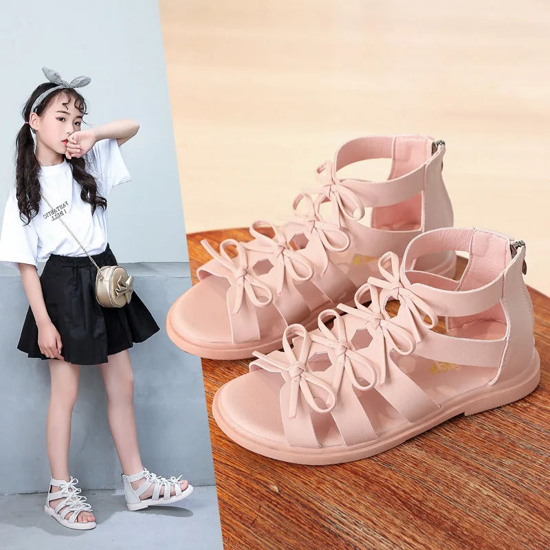 Pink black White Princess Girls Sandals Casual Kids Sandal Children Girls Shoes For Student Fashion roman shoes 3-15Years