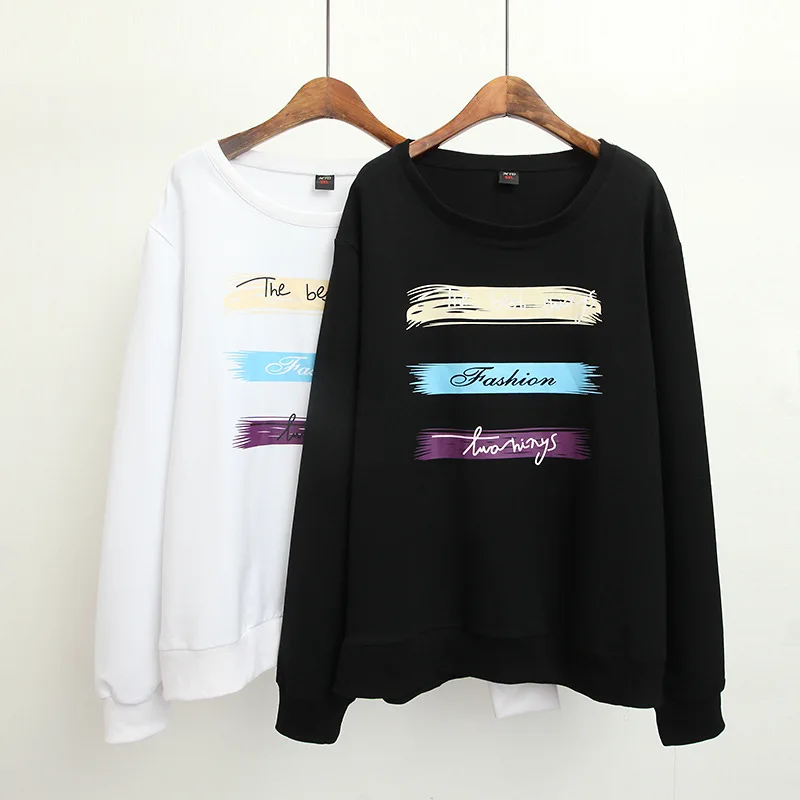 

2019 Autumn And Winter Large Size Women Hoody Sweatshirt Elastic Color Strip Letter Printing Sports Women Sweatshirt Winter Top