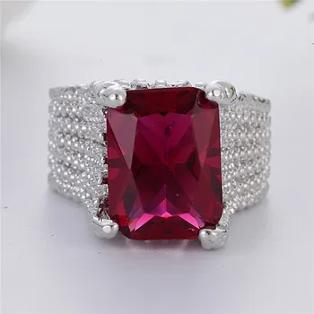 

Large Red Stone Bright Stripe Rings for Women Gift Cubic Zirconia Cocktail Ring Jewelry Anillos Party Dating Ring L3C118