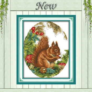 

Squirrel in the jungle garden,Home Decor,11CT 14CT pattern printed on canvas DMC Cross Stitch kits,needlework Set DIY embroidery