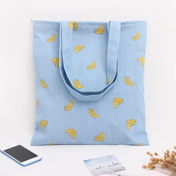 

YILE Handmade Cotton Linen Eco Reusable Shopping Shoulder Bag Tote Blue Banana L056