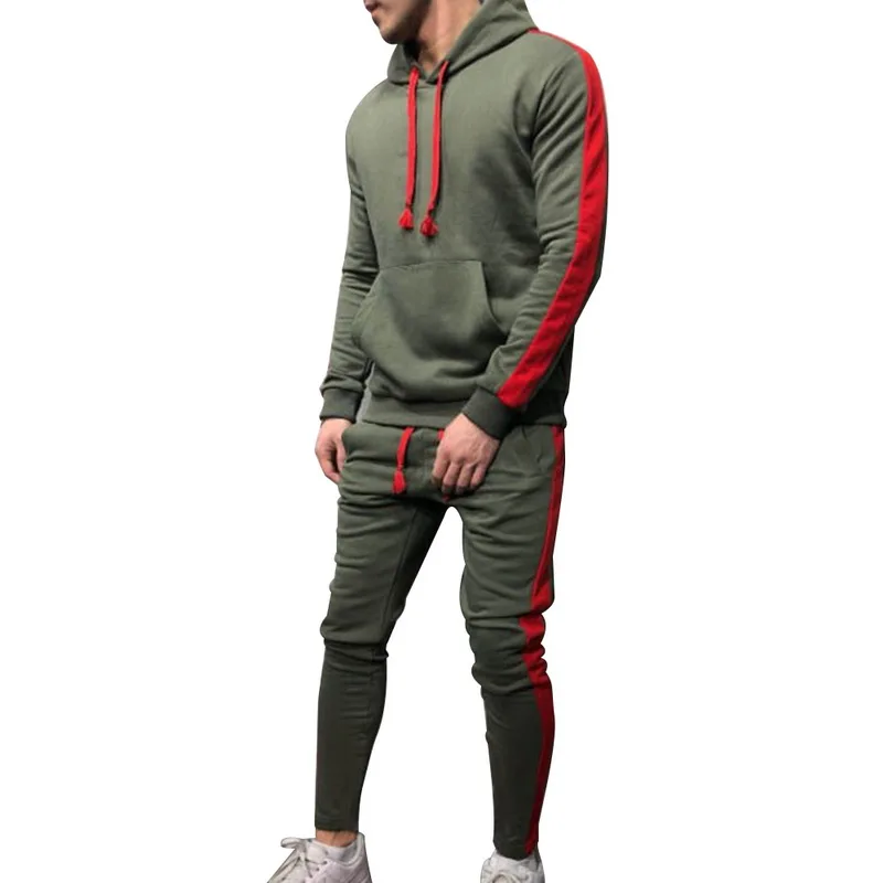 

SHUJIN Plus Size 2 Pieces Men Set Fashion Striped Patchwork Tracksuit Autumn Sportwear Hoodies Sweatshirt Sweatpants Suit Set