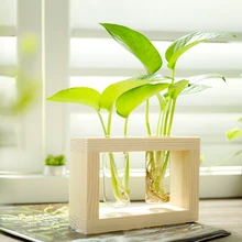 Wooden Tabletop Glass Vase Water Flower Pots Glass Hanging Vase Tube Terrarium Container Plant Flower Wedding Garden Home Decor