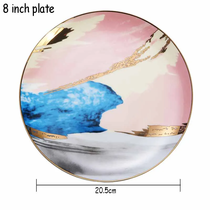 Красочный набор керамической посуды дизайн «масляная живопись» Кофейная Кружка Набор десертный поднос 10 дюймов обеденная тарелка Современная посуда полный набор - Цвет: 8inch pink