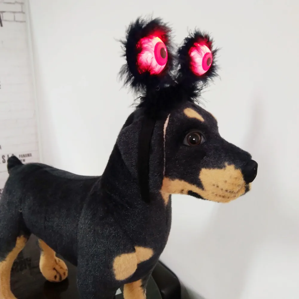 Светодиодный собака ободок на голову, заколка Головные Уборы Хэллоуин страшные маски для глаз, костюмы для питомцев, ужасная Шутка Забавные Аксессуары длинный шарф, меняющие цвет