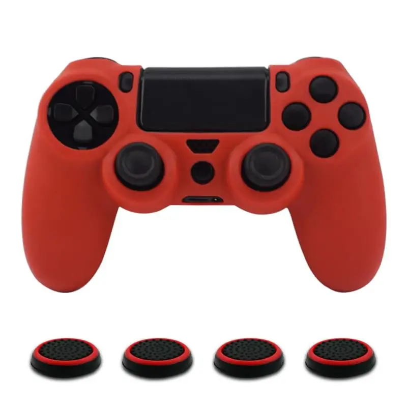 Мягкий силиконовый резиновый чехол для Dualshock 4 PS4 DS4 playstation 4 Pro тонкий контроллер кожи+ 4 ручки для большого пальца - Цвет: red