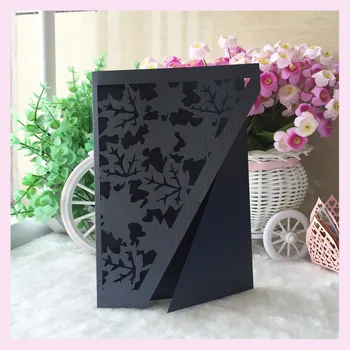 

12psc/lot 2017 new Wedding Party decoration Invitation cover Card wishing well card Hollow Out leaves 250gsmshimmer paper card