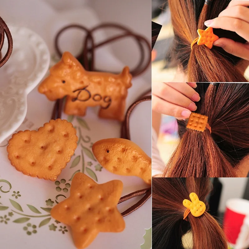 

2 pcs Fashion New Arrival Styling Tools Animal Crackers Cookies Elastic Hair Bands Hair Accessories for Women Girl Children