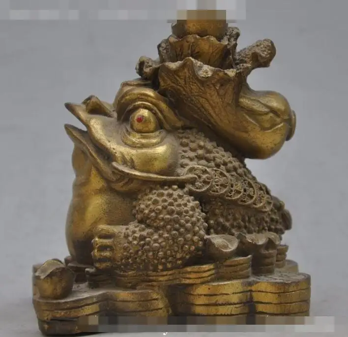 

S01310 chinese fengshui copper bronze animal Golden Toad cabbage wealth lucky statues (A0321)