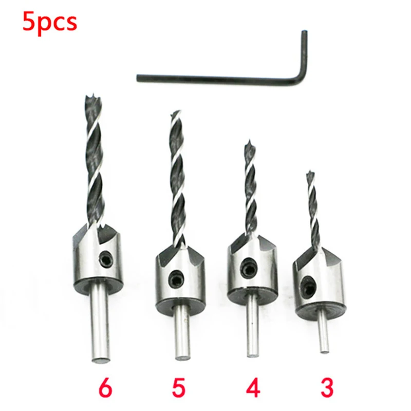 4 / 7Pcs HSS 5 Flute Chamfer Wood Drill Bits Set For Woodworking Cutter Tools 4 / 7Pcs HSS 5 Flute Chamfer Wood Drill Bits Set For Woodworking Cutter Tools