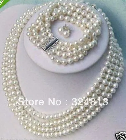 

Noblest 6-7mm white Freshwater Beijing girl shop pearl necklace bracelet earrings set