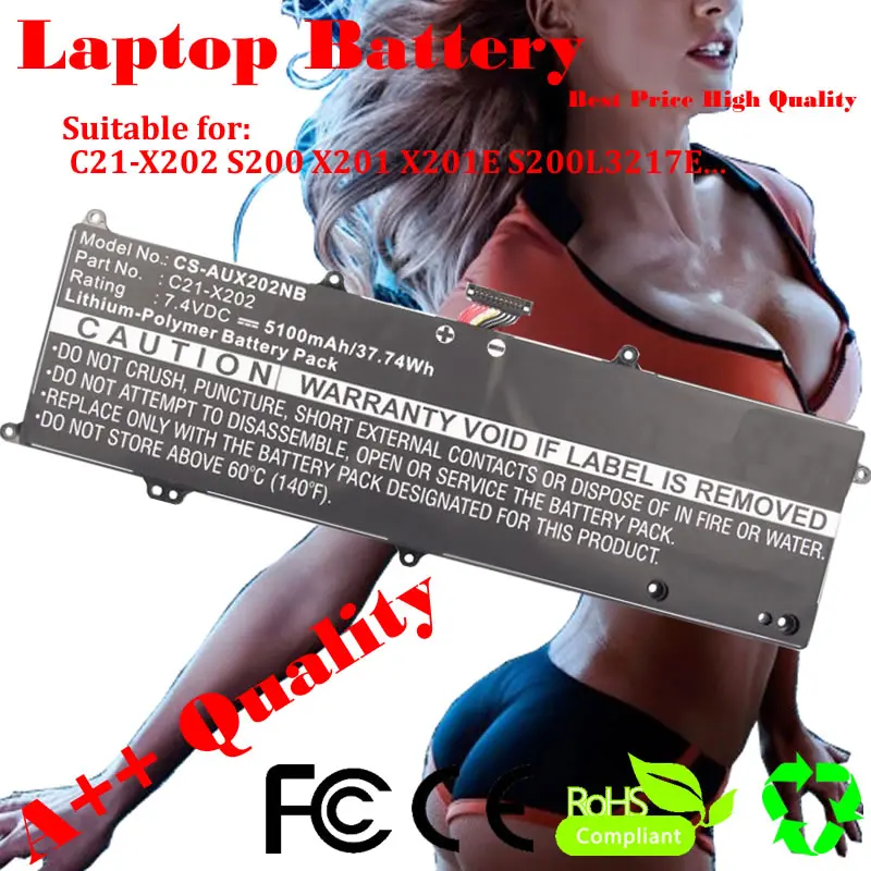 C21-X202 Laptop battery for ASUS S200LI236 for VivoBook X201 X202E-CT006H S200 X201E S200L3217E S200E X201E Series ARM X202E-3E