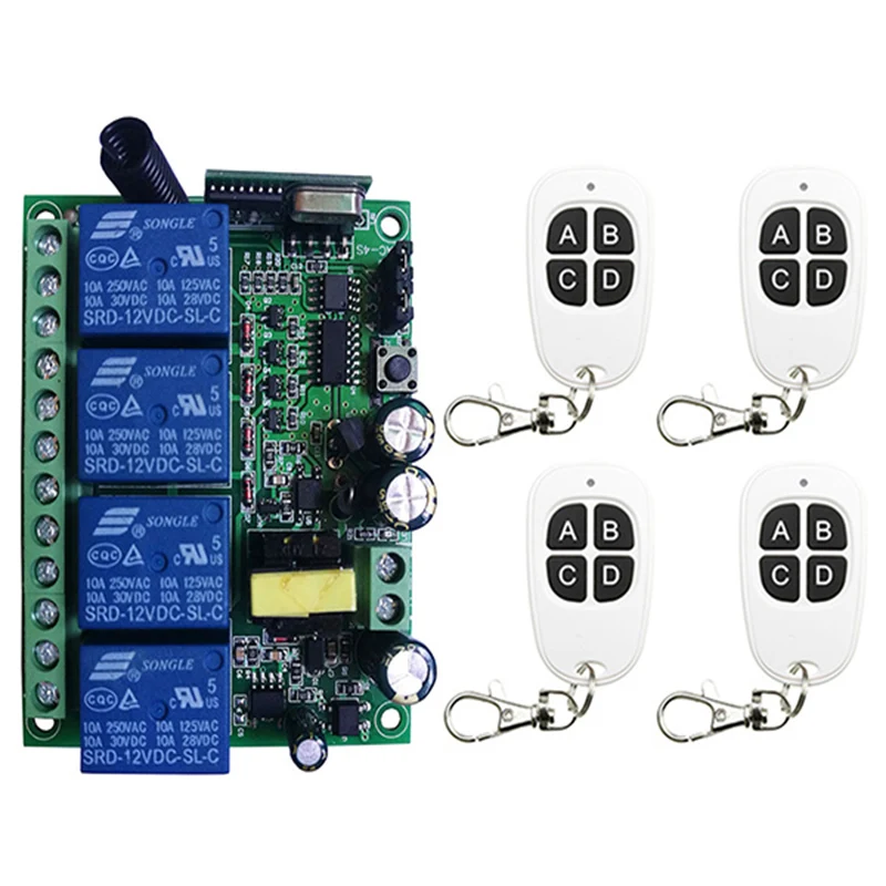 Wireless Relay AC110V 220V 230V 10A 4CH 4 CH RF Remote Control Switch Transmitter+ Receiver Toggle/Self-lock | Обустройство дома