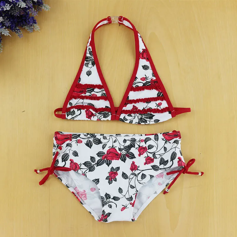 Girls Swimsuit Leopard Rose Floral Pattern Summer Bikini Two Pieces Children Beachwear Kids Bathing Suit Split | Спорт и развлечения