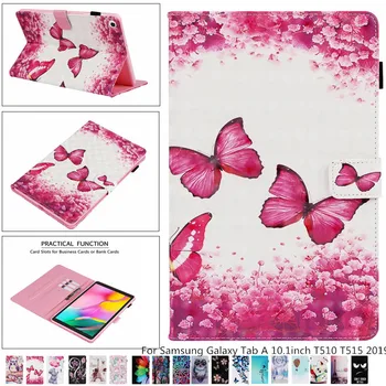 

For Samsung Galaxy Tab A 10.1 T515 T510 3D Cartoon wallet Flip Stand case SM-T510 10.1" Tablet Anti-crack Cover Protector + film