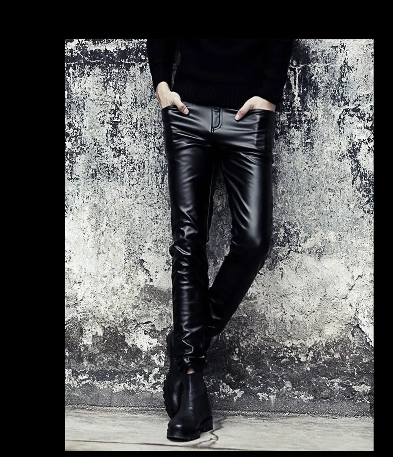 Description Picture 4 of itemMen nightclub singer punk hiphop skinny leather pants stage costume Boys casual tight leather pants motorcycle trousers joggers