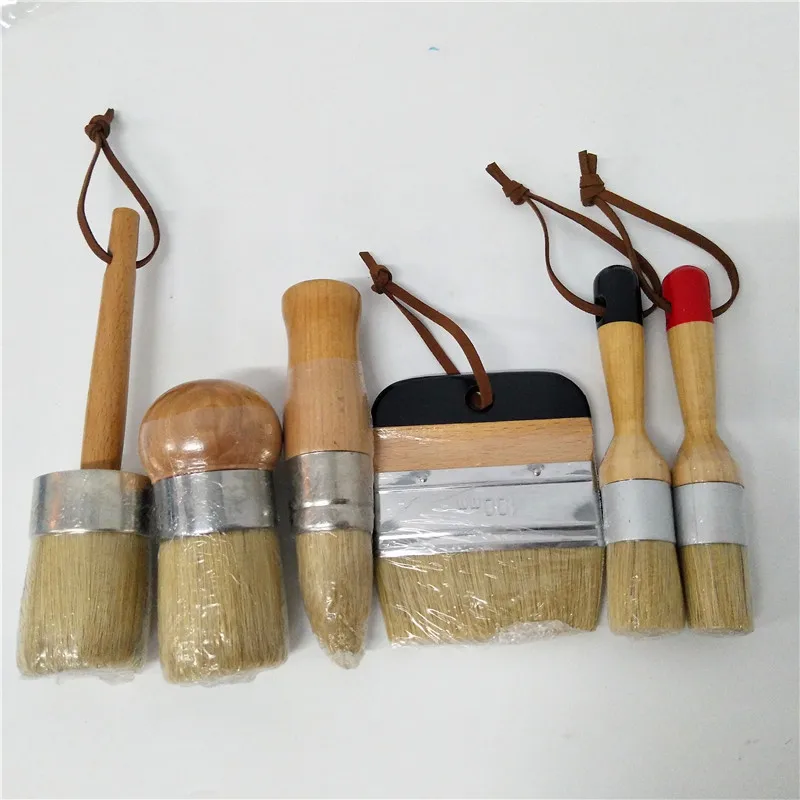 

Hand tool set Wooden Handle Chalk Paint Pointed Brush Bristle Chalk Oil Paint Painting Wax Brush Artist Art Supplies 6PC