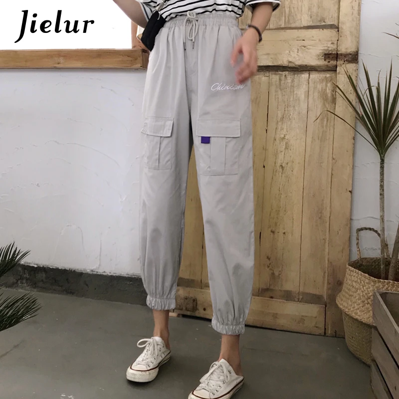 Женские брюки-карго Jielur летние с эластичной вышивкой на завязках Pantalon Femme новинка