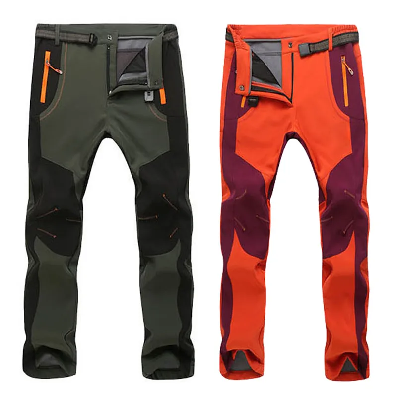 

Autumn Winter Stretch Waterproof Pants Men Women Warm Fleece Lining Sweatpants Thermal Trousers Windproof Softshell Pants 5XL