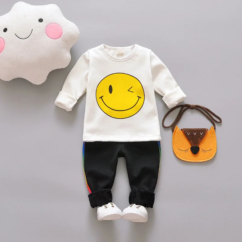 Весенне-осенний детский комплект одежды 3 шт. куртка + футболка + брюки костюм для мальчиков детская одежда со смайлом для девочек