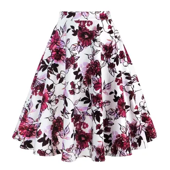 2025 New Arrival Summer A Line Vintage Floral Skirt 50s Pin Up Style Rockabilly Swing Skirts Women Retro High Waist Midi Skirt 1
