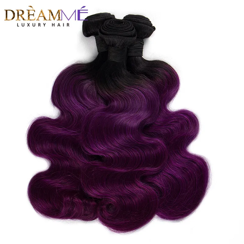 Dreamme Ombre для наращивания волос 2 тона 1B фиолетовые волнистые человеческие волосы 3