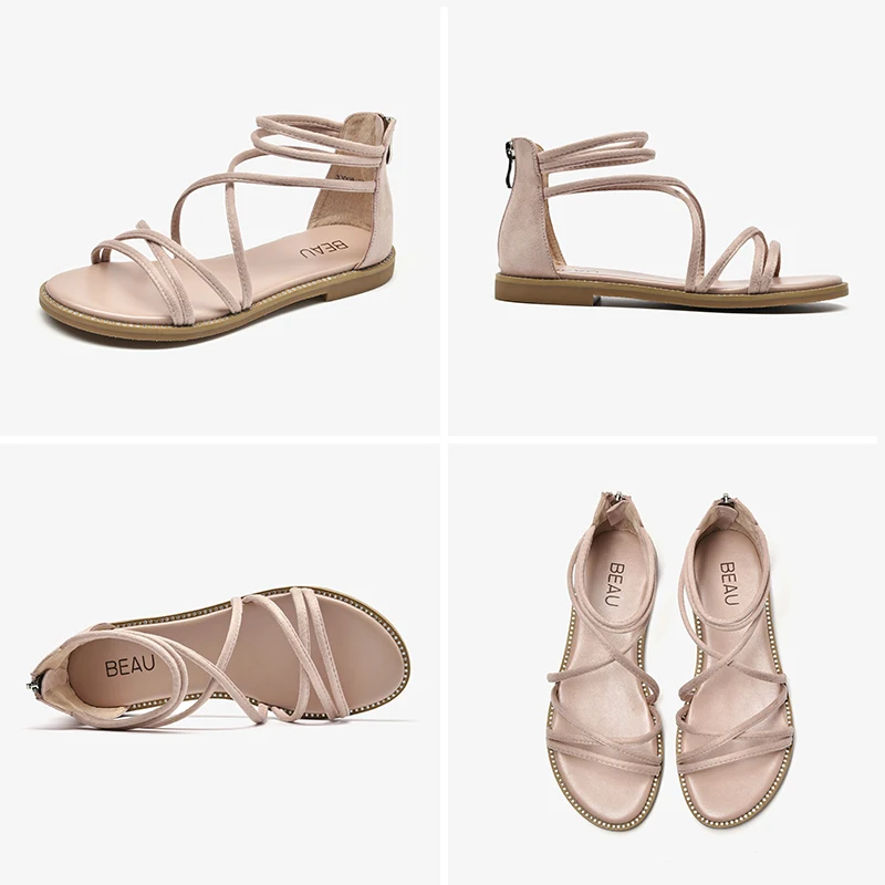 BeauToday/женские сандалии на плоской подошве; замшевая обувь на молнии с перекрестной шнуровкой и закрытой пяткой; женская летняя пляжная обувь; 33008