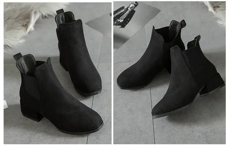 Г. зимние ботинки женские ботильоны черного цвета г., женская обувь на толстом каблуке без застежки Bota Feminina