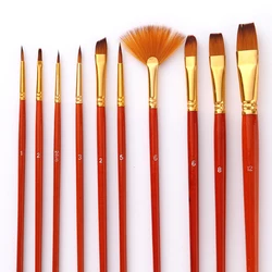 10Pcs/Lot Paint Brushes Set Nylon Hair Painting Brush Short Rod Oil Acrylic Brush Watercolor Pen Professional Art Supplies