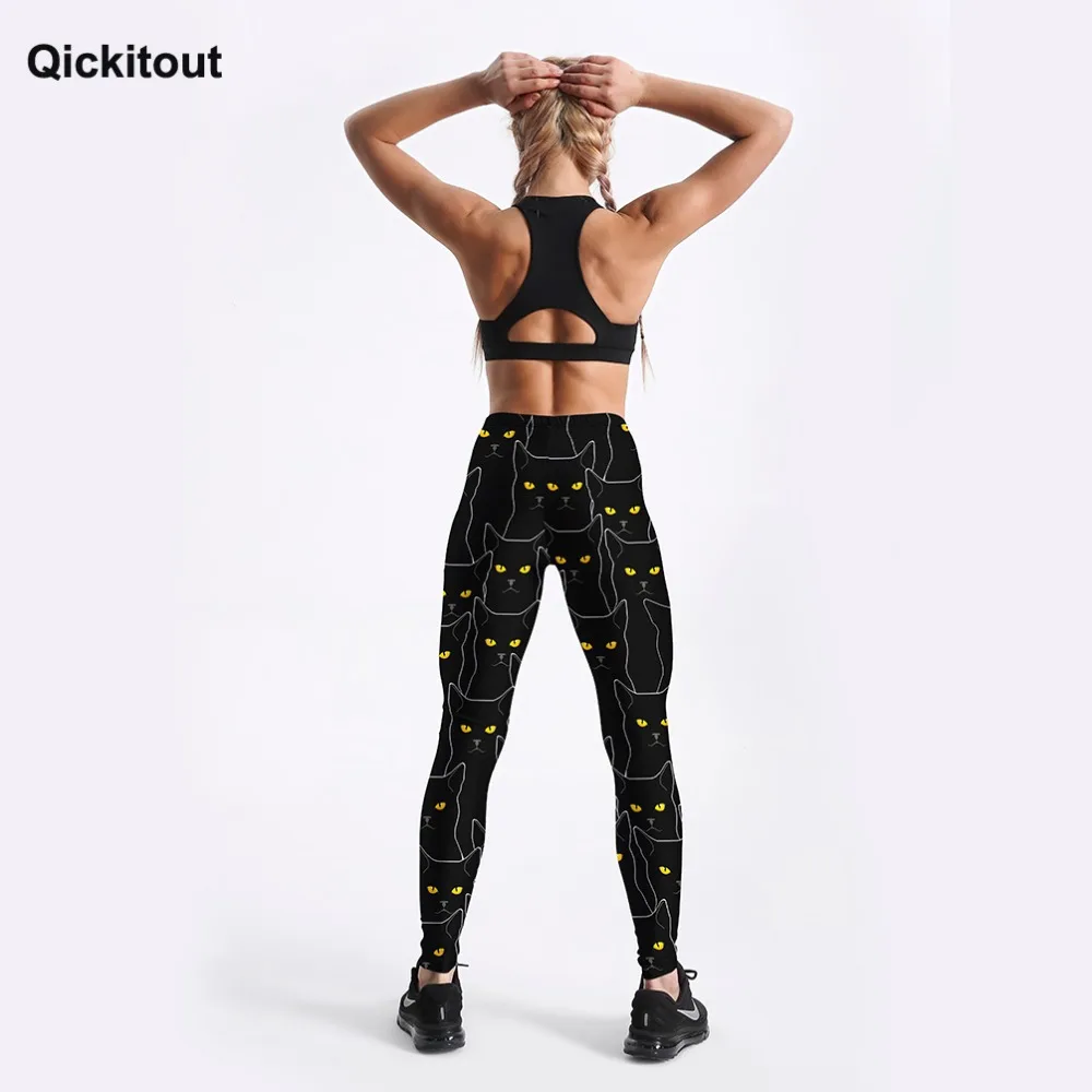Qickitout летние Стиль фитнес женские леггинсы Симпатичный черный костюм комплект